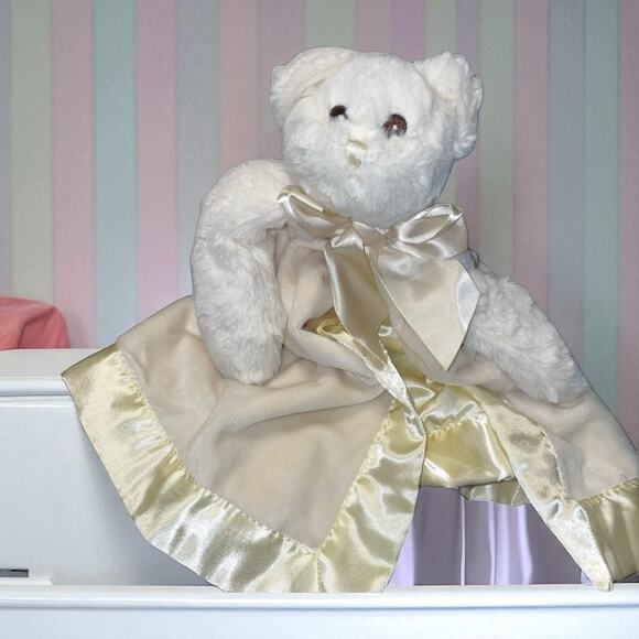 Bearington Baby Lovey Bear Plush Security Blanket Ribbon Nursery Shower Gift 15" - Picture 1 of 11